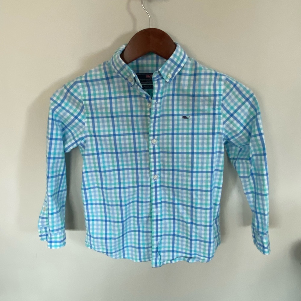Vineyard Vines button up plaid whale shirt.